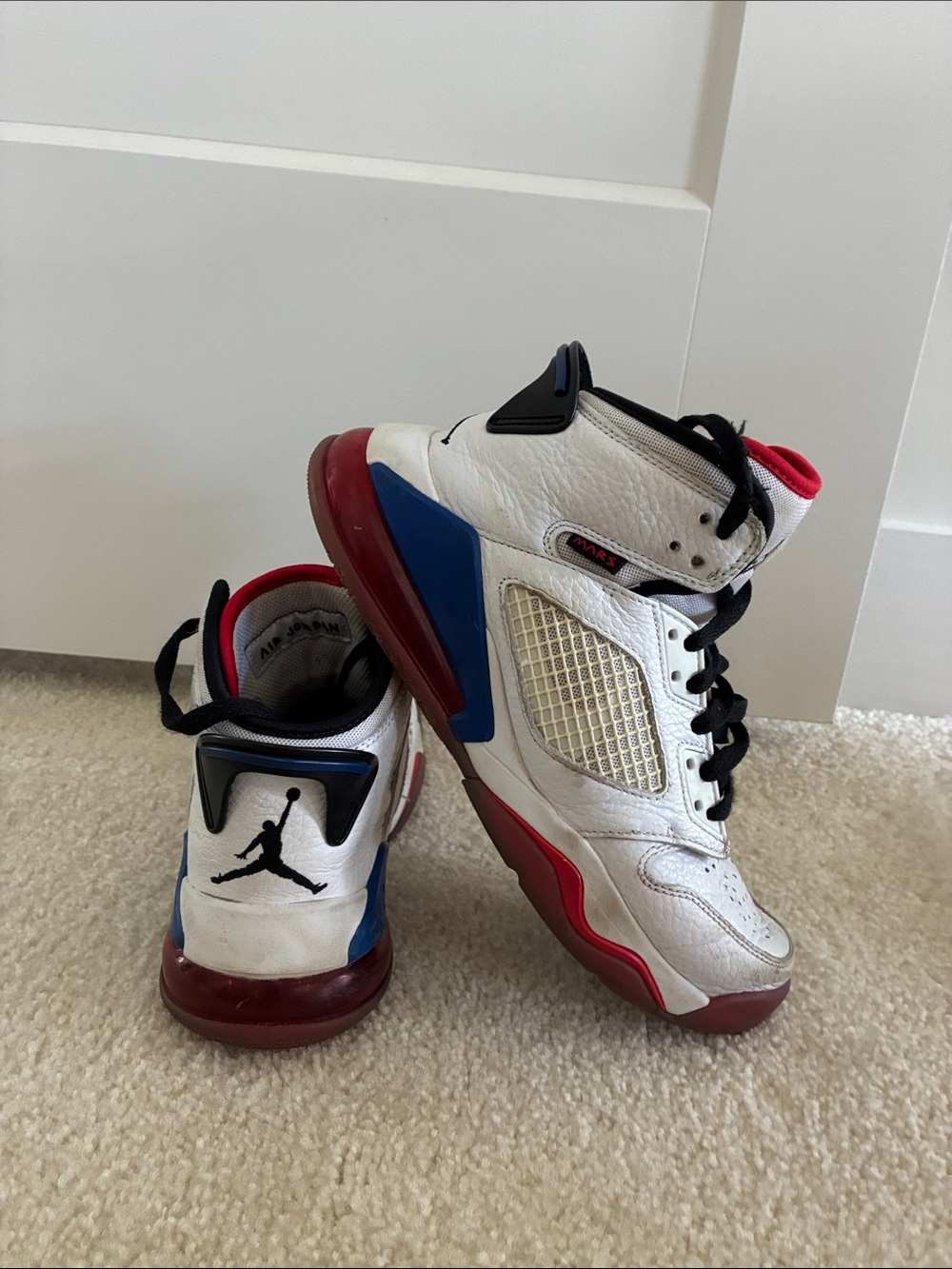 Air Jordan MARS Kids White Red Blue Mid-Top Basketball Sneakers
